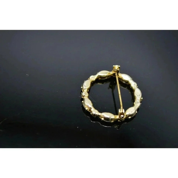 Clear Glass Rhinestone Dainty Gold Tone Wreath Cir - Picture 4 of 4